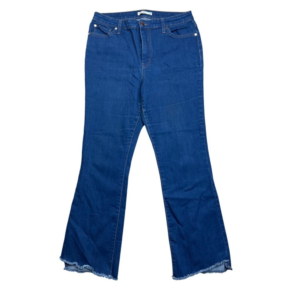 Nine West Jeans Women's Kick Flare High Rise Raw Hem Crop Denim Size 12
